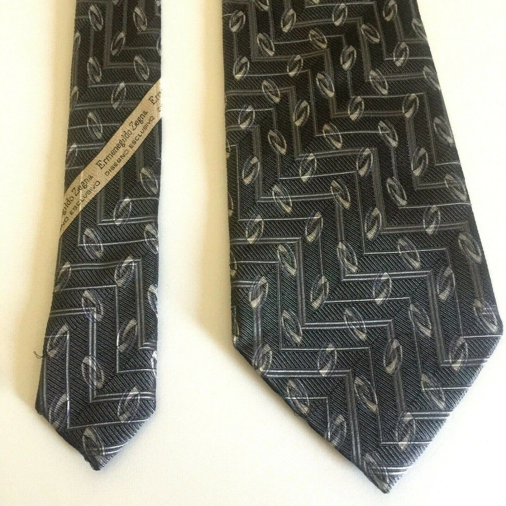 Ermenegildo Zegna Tie Gray Geometric 100% Silk